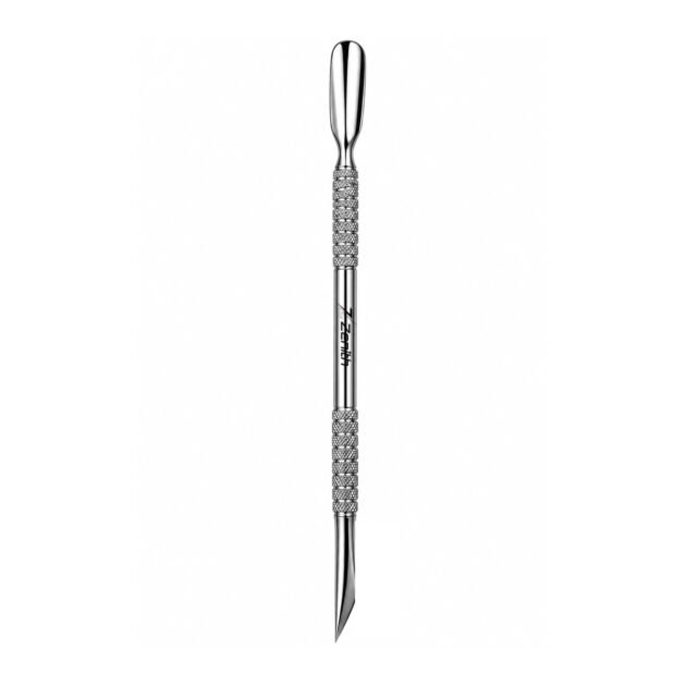 Zenith Plus professional stainless steel double ended cuticle pusher with branded packaging