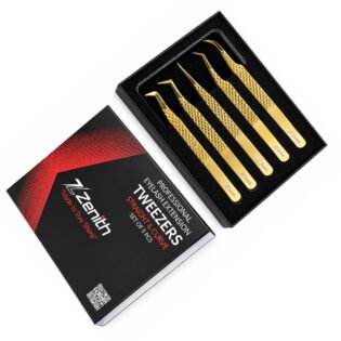 Zenith Plus professional 5 piece gold plated eyelash tweezers set