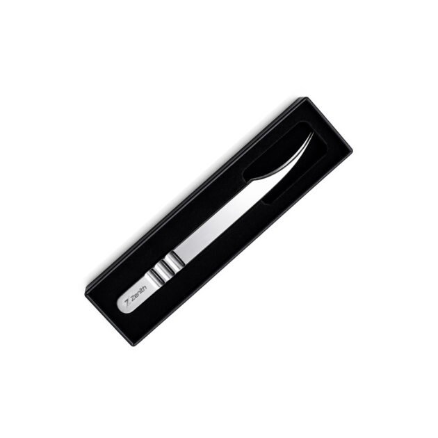 Long curved stainless steel eyelash extension tweezers with Zenith branded box