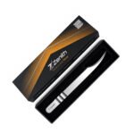 Long curved stainless steel eyelash extension tweezers with Zenith branded box