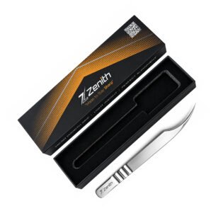 Long curved stainless steel eyelash extension tweezers with Zenith branded box