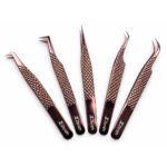 Zenith Plus professional rose gold eyelash extension tweezers set of 5 pieces with precision tips and branded storage box
