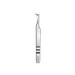 Zenith Plus L-shaped stainless steel eyelash extension tweezers with black branded packaging