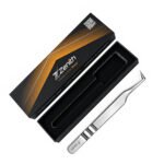 Zenith Plus L-shaped stainless steel eyelash extension tweezers with black branded packaging