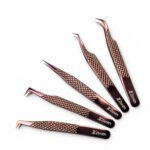Zenith Plus professional rose gold eyelash extension tweezers set of 5 pieces with precision tips and branded storage box