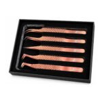 Zenith Plus professional rose gold eyelash extension tweezers set of 5 pieces with precision tips and branded storage box