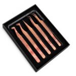 Zenith Plus professional rose gold eyelash extension tweezers set of 5 pieces with precision tips and branded storage box