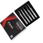 Zenith Plus professional silver eyelash extension tweezers set of 5 pieces with straight angled and curved tips in branded box