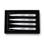 Zenith Plus professional 4 piece white powder coated eyebrow tweezers set with straight angled pointed and slant tips