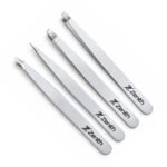 Zenith Plus professional 4 piece white powder coated eyebrow tweezers set with straight angled pointed and slant tips