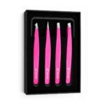 Zenith Plus professional 4 piece pink powder coated eyebrow tweezers set with straight pointed angled and slant tips in branded box