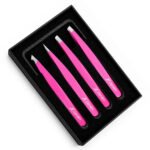 Zenith Plus professional 4 piece pink powder coated eyebrow tweezers set with straight pointed angled and slant tips in branded box