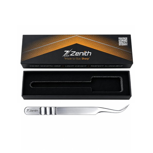 Professional curved eyelash extension tweezers stainless steel with Zenith branded packaging