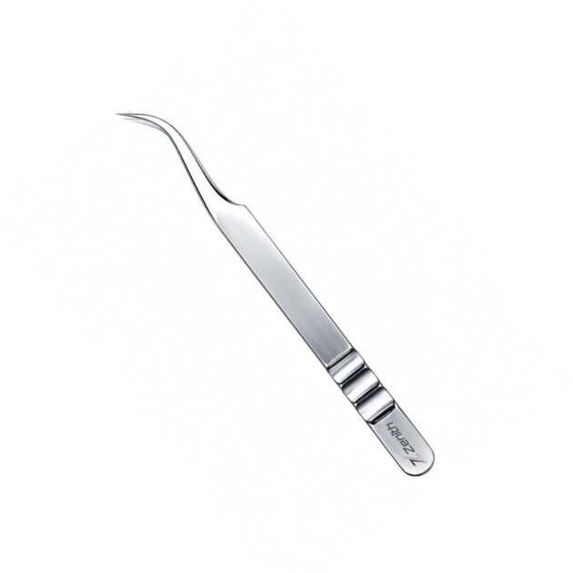 Professional curved eyelash extension tweezers stainless steel with Zenith branded packaging