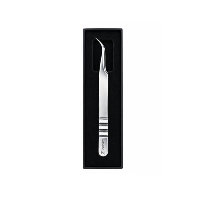 Professional curved eyelash extension tweezers stainless steel with Zenith branded packaging