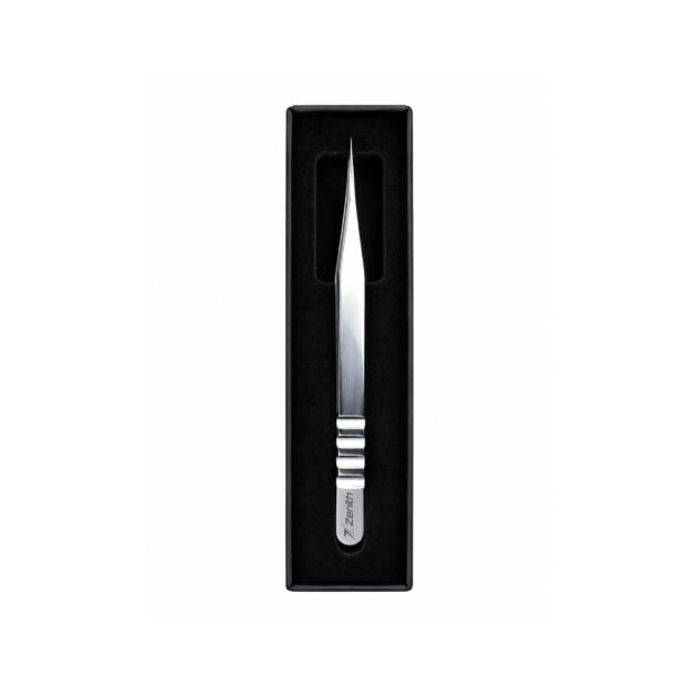 Professional straight eyelash extension tweezers with Zenith branded packaging