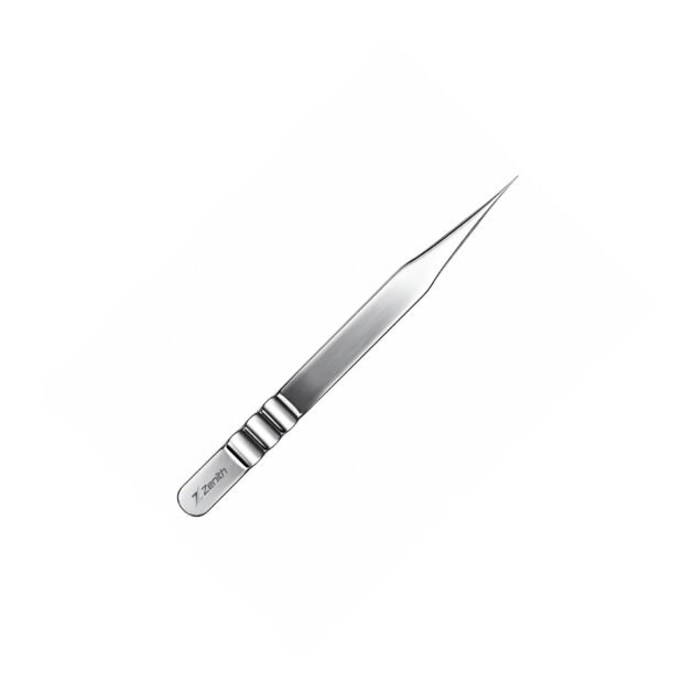 Professional straight eyelash extension tweezers with Zenith branded packaging