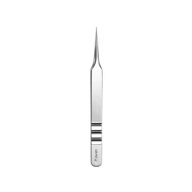 Zenith Plus fine point eyelash isolation tweezers with black branded packaging