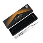Zenith Plus fine point eyelash isolation tweezers with black branded packaging